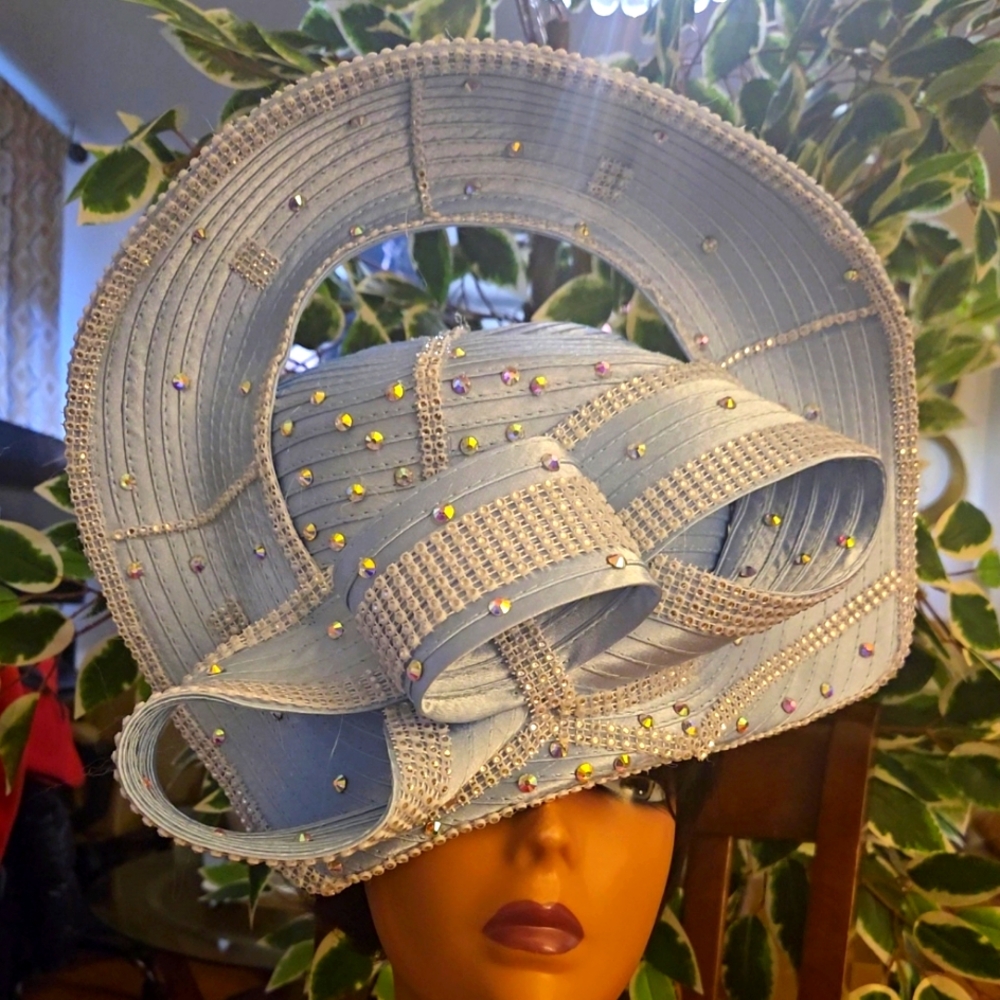 Sculptural Blue Hat with Intricate Loops